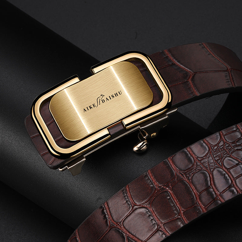 Men’s Crocodile Pattern Auto Buckle Leather Belt – Style
