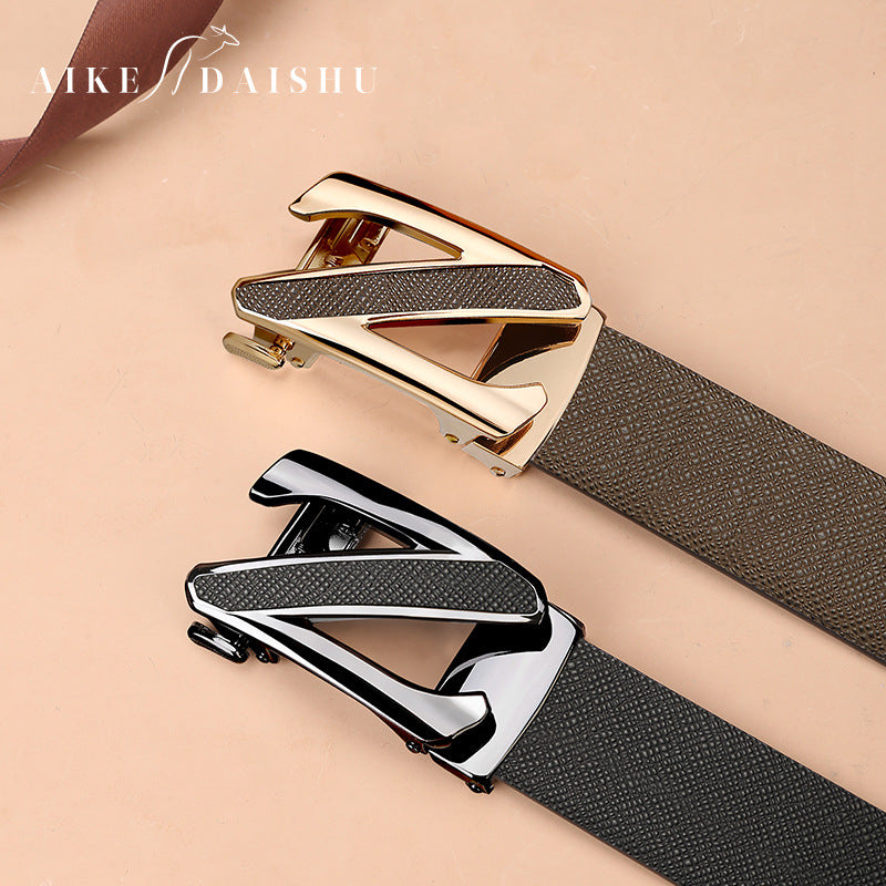 Men’s Genuine Leather Auto Buckle Belt – Casual Style