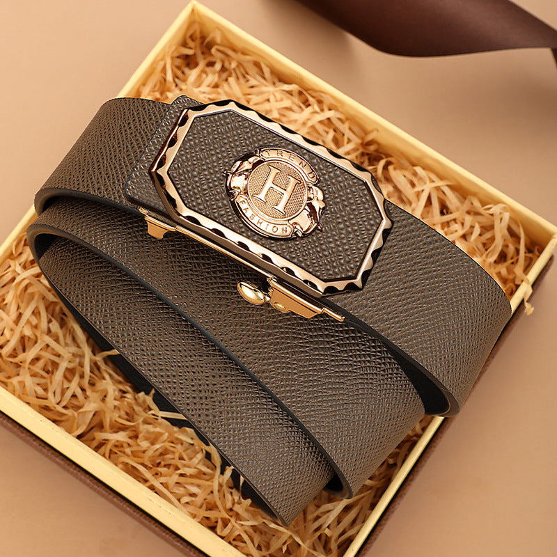 Men’s Auto Buckle Leather Belt – Business Casual Style