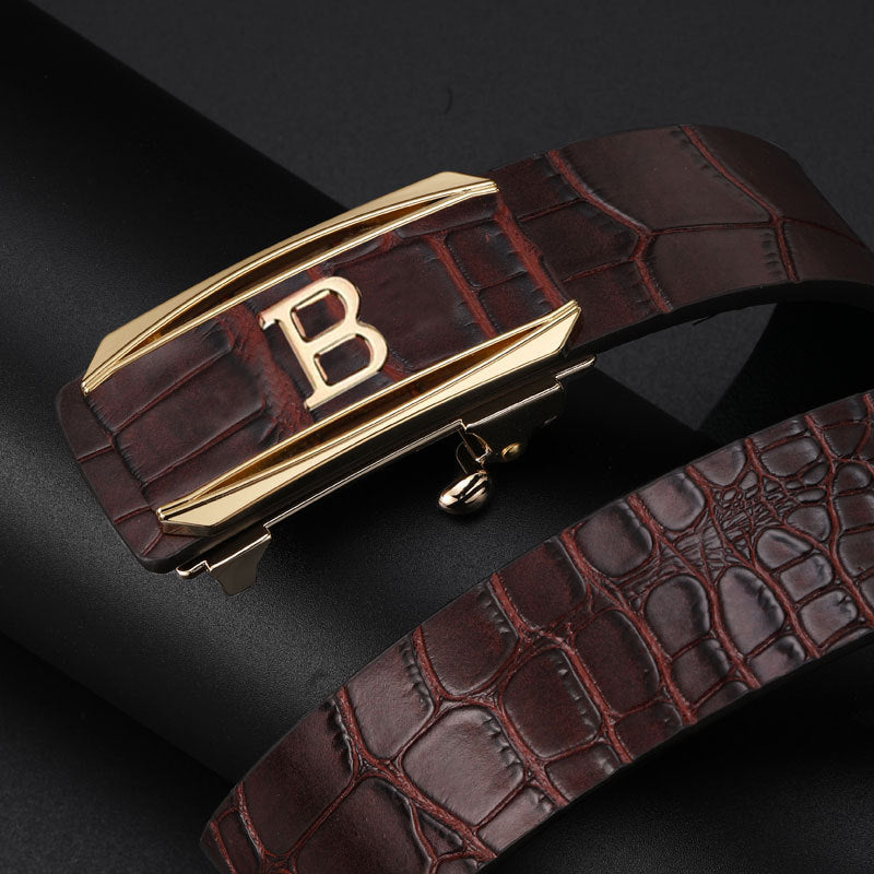 Men’s Crocodile Pattern Auto Buckle Leather Belt – Style