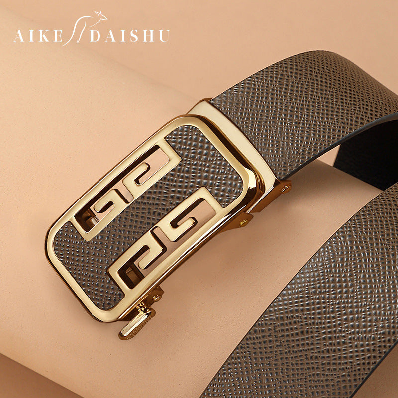 Men’s All-Match Auto Buckle Leather Belt – Stylish
