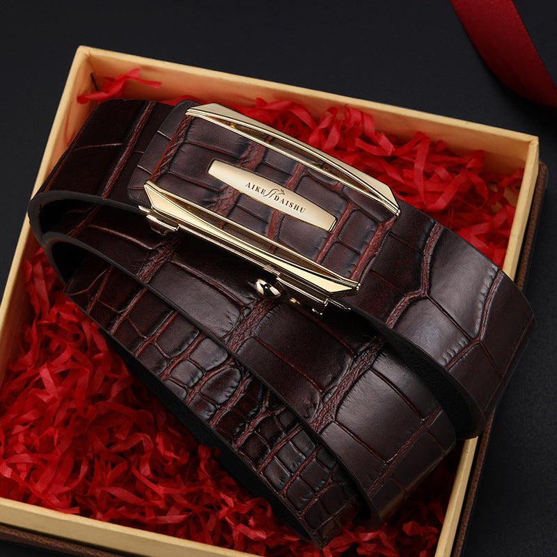 Men’s Crocodile Pattern Auto Buckle Leather Belt – Style