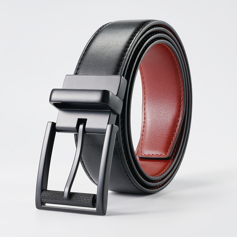 Double-Sided Men’s Leather Belt – Rotatable Pin Buckle