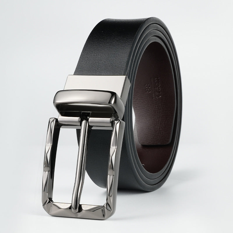 Double-Sided Men’s Pin Buckle Leather Belt – Rotatable Style