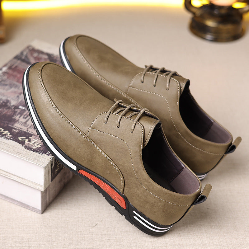 Men’s Soft-Soled Lace-Up Leather Shoes – Casual Racing Style