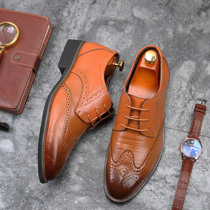 Men’s Genuine Leather Brogue Lace-Up Shoes – Casual Workwear