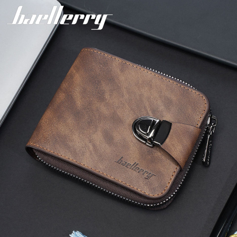 Men’s Retro Zipper Wallet – Compact Multi-Card Coin Purse