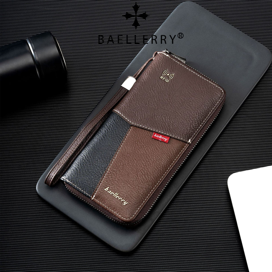 Men’s BAELLERRY RFID Long Wallet – Anti-Theft Zipper Clutch