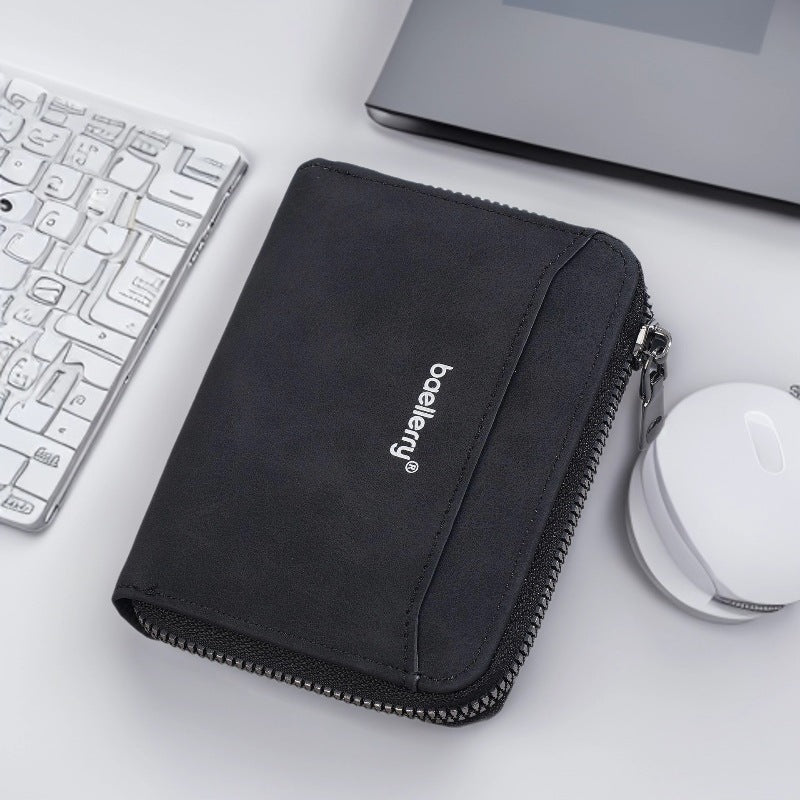 Men’s Baellerry Frosted Zipper Wallet – Slim PU Card Holder