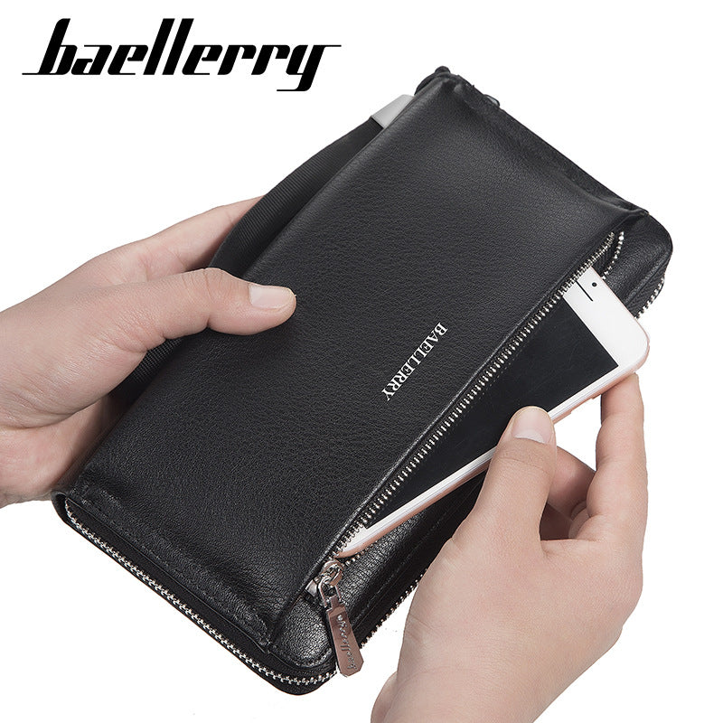 Men’s BAELLERRY Long Wallet Clutch – Large Capacity Zipper Design