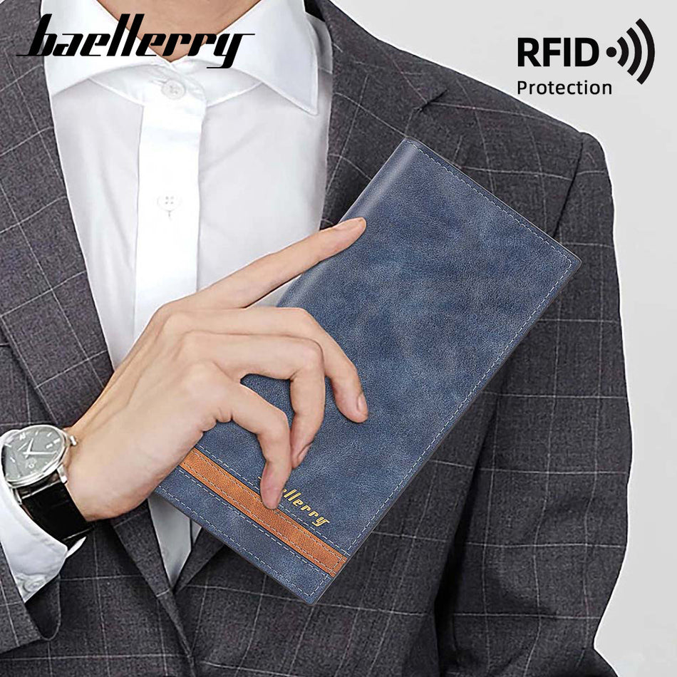 Men’s Baellerry Frosted Long Wallet – Anti-Theft Zipper Card Holder
