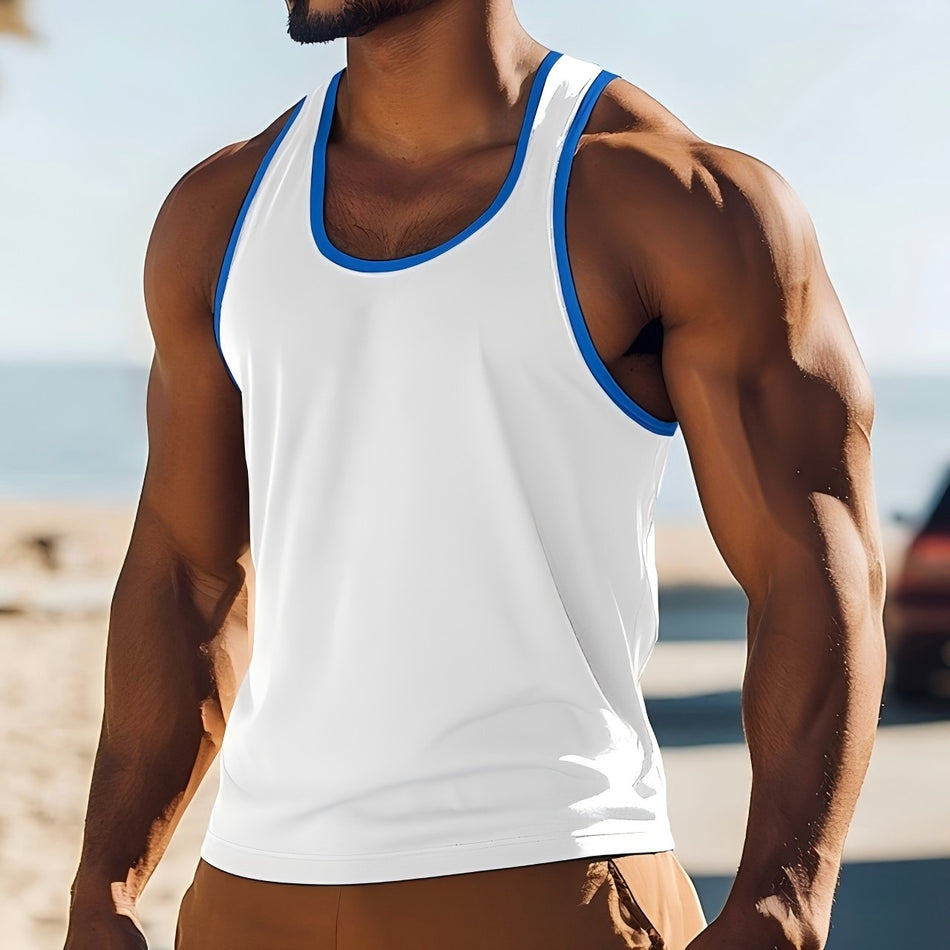 Men’s Summer Sports Vest – Slim Fit Color-Block Polyester Undershirt (European & American Style)