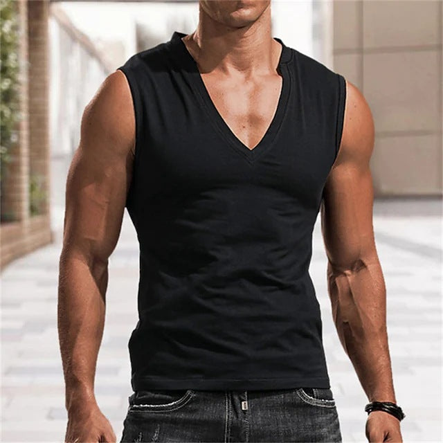 Men’s V-Neck Cotton Vest Sleeveless Casual Breathable Tank Top