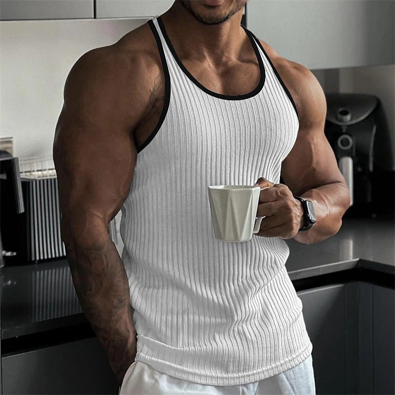 Men’s Knitted Sports Vest Vertical Stripe Summer Fitness Tank Top