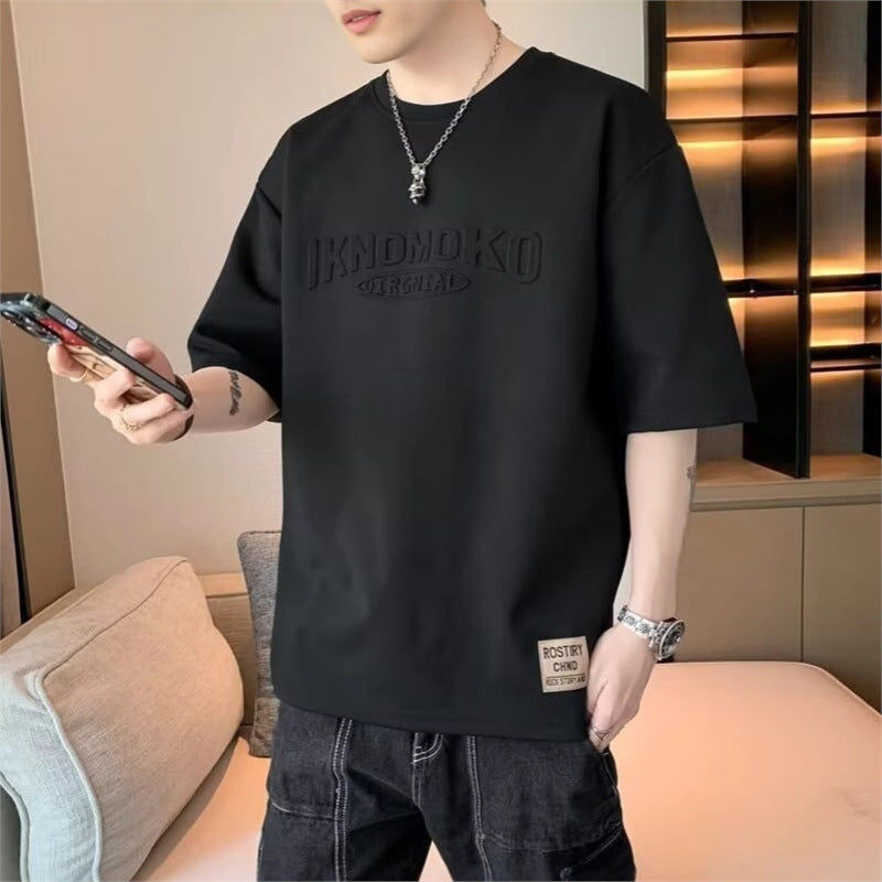 Men’s 3D Embossed T-Shirt Loose Fit Summer Casual Short Sleeve Tee