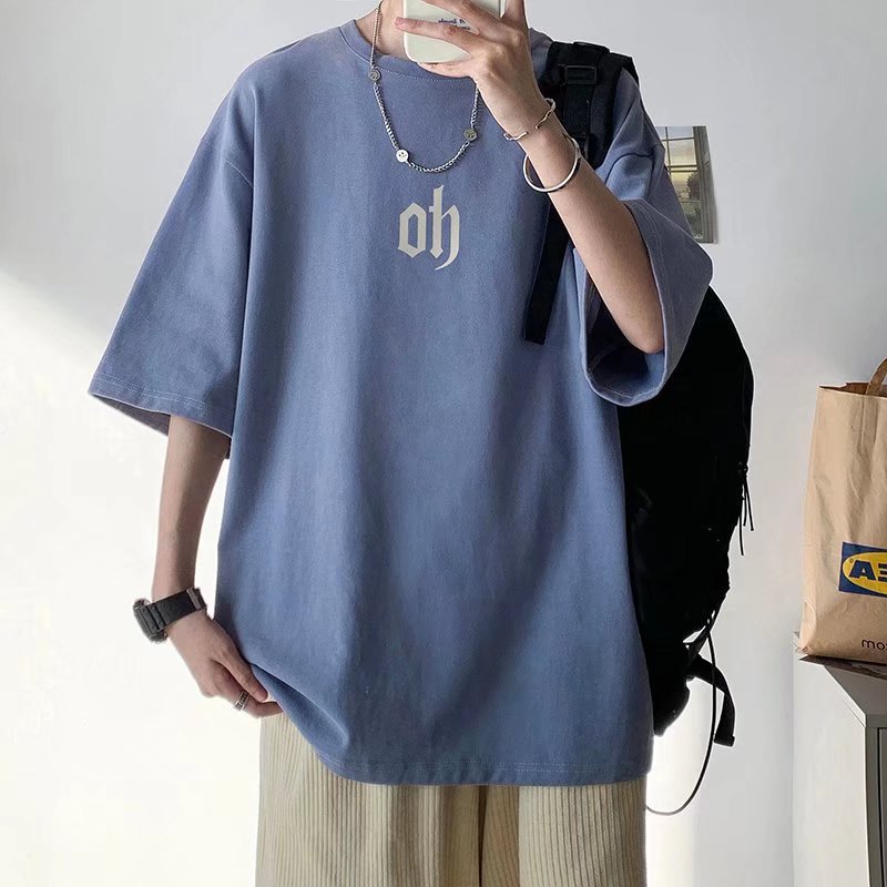Men’s Hong Kong Style Oversized Short Sleeve T-Shirt Summer Casual Tee