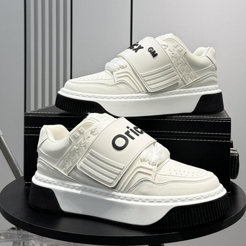 Unisex Thick-Soled Velcro Low-Top White Casual Sneakers