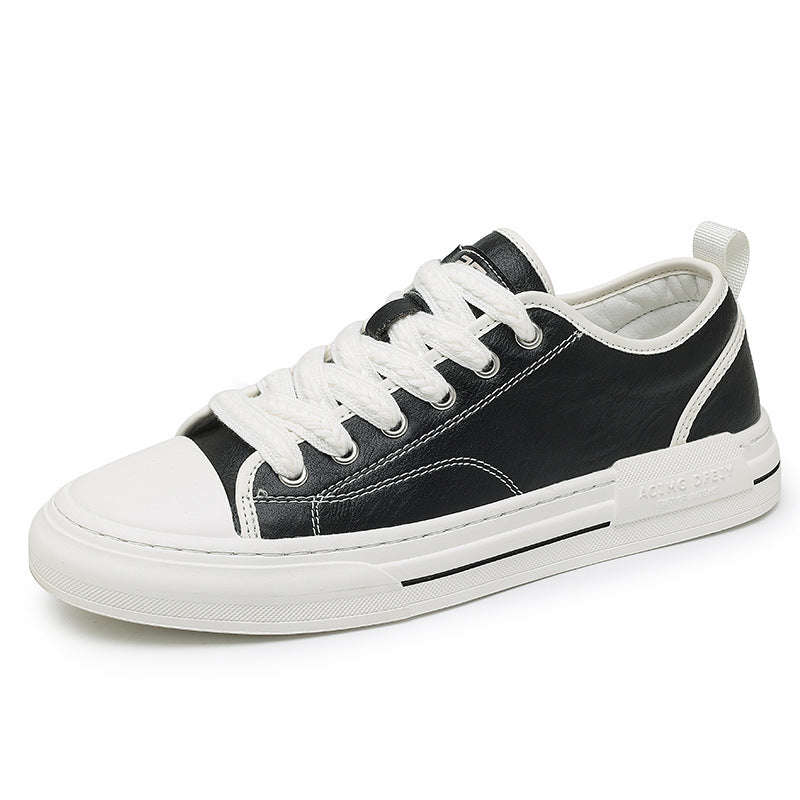 Men’s Leather Low-Top White Casual Sneakers for Students