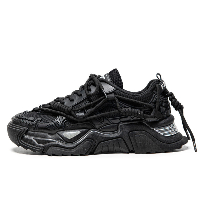 Men’s Solid Color Platform Lace-Up Casual Sneakers