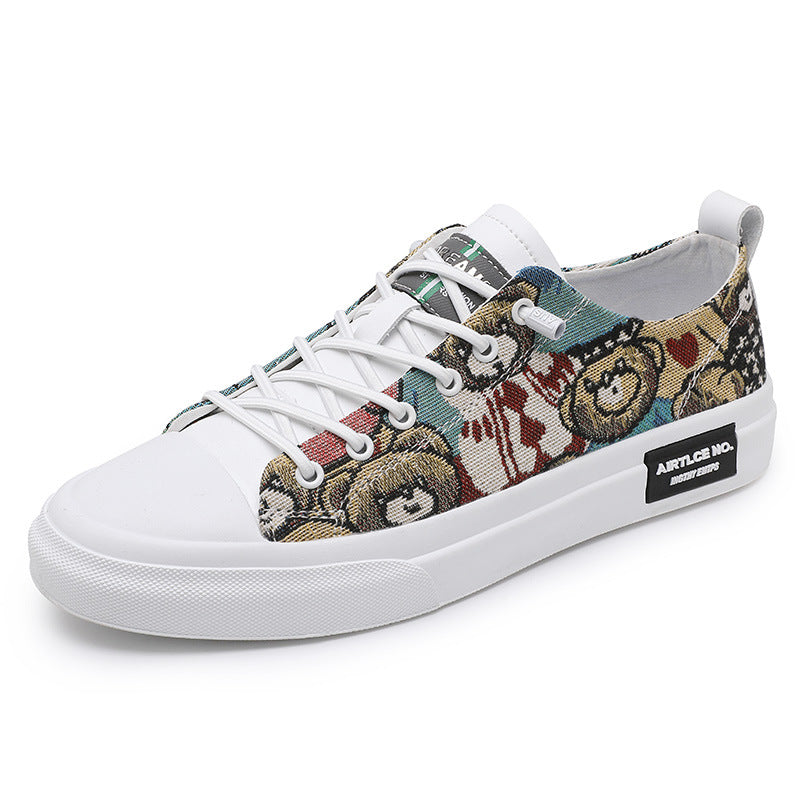 Men’s Cartoon Bear Low-Top Casual Board Sneakers