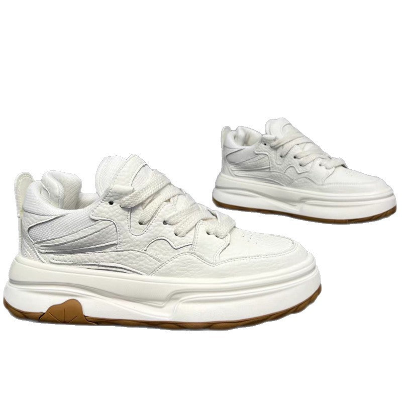 Men’s Thick-Soled Low-Top White Casual Sneakers