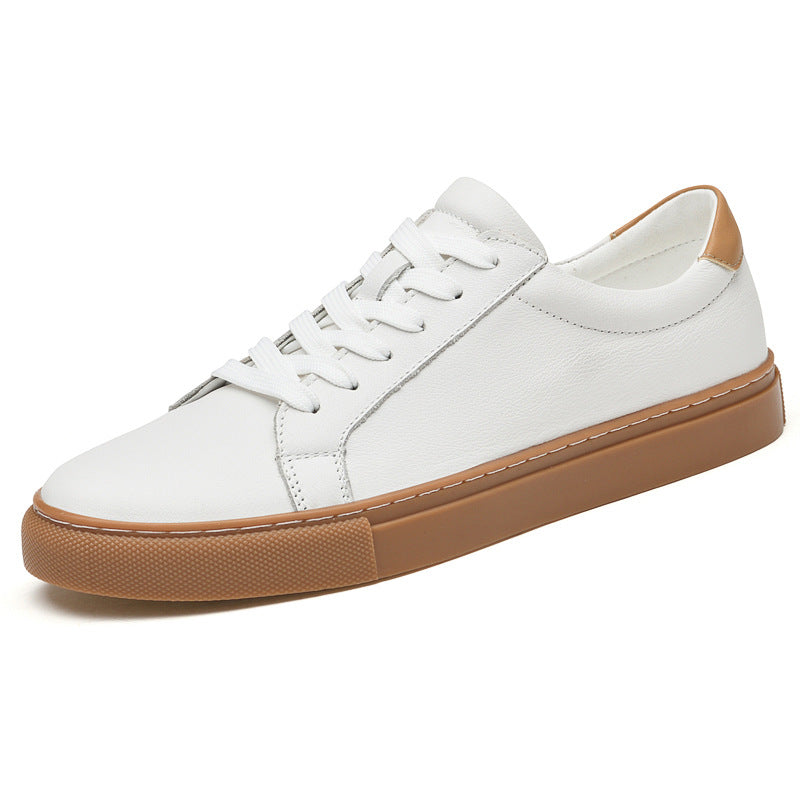 Men’s Leather Low-Top White Casual Sneakers Large Size