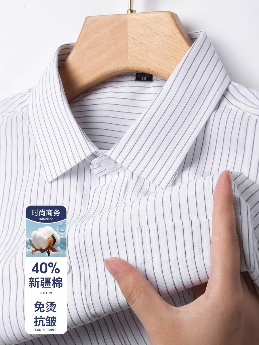 Men’s Blue Striped Wrinkle-Resistant Casual Shirt