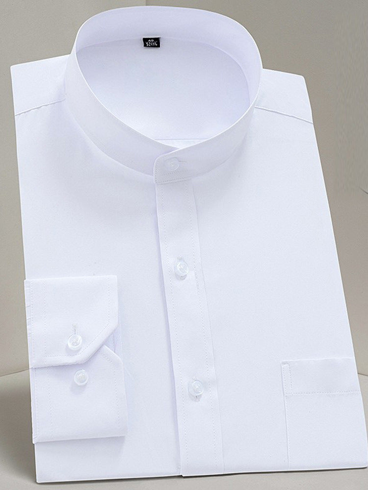 Men’s Stand Collar Chinese Style No-Iron Casual Shirt