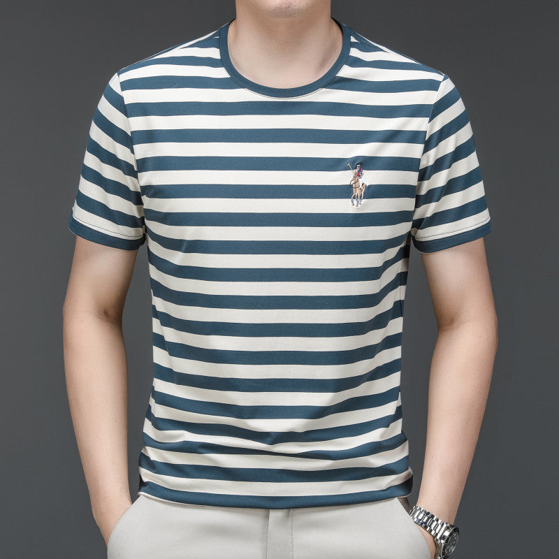 Men's Striped Cotton Blend Crewneck Business T-Shirt
