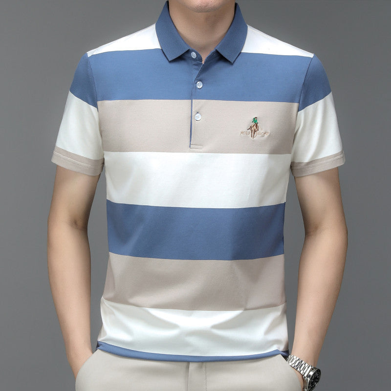 Men's Striped Pure Cotton Embroidered Business Polo Shirt