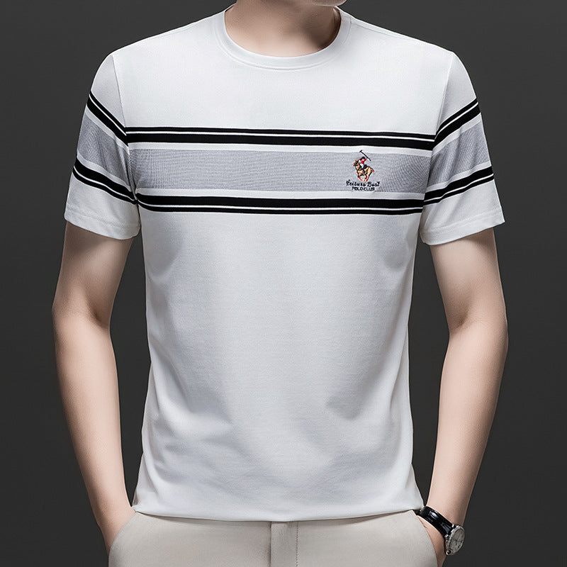 Men's Striped Pure Cotton Plus Size Summer Crewneck T-Shirt