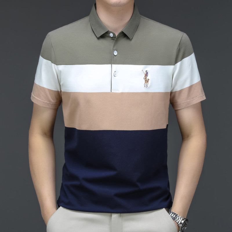 Men's Striped Pure Cotton Embroidered Business Polo Shirt