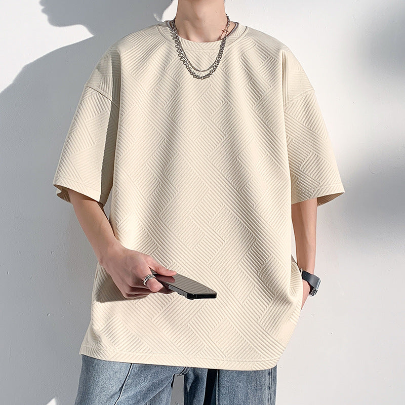 Men's Loose Fit Waffle Texture Full Print Summer T-Shirt