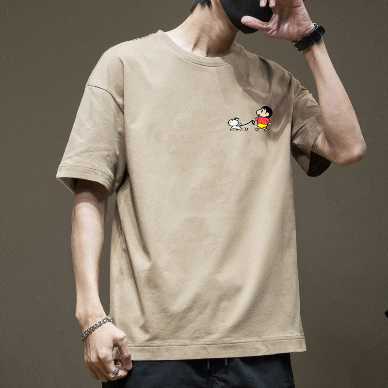 Men's Loose Japanese Style Pure Cotton Summer Crewneck