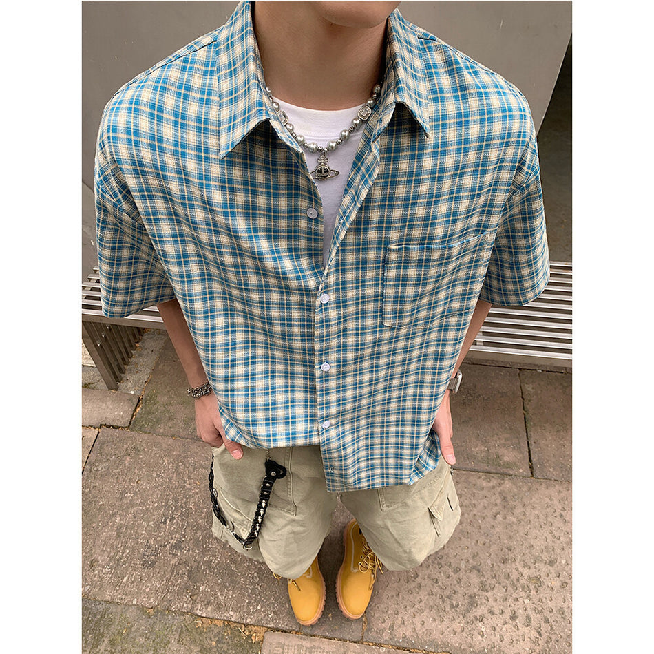 Men's Retro Plaid Short-Sleeved Cotton Casual Shirt