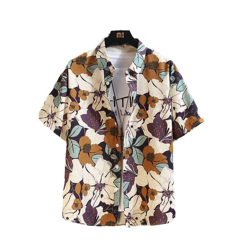 Men's Tropical Floral Print Short-Sleeved Business Casual Shirt
