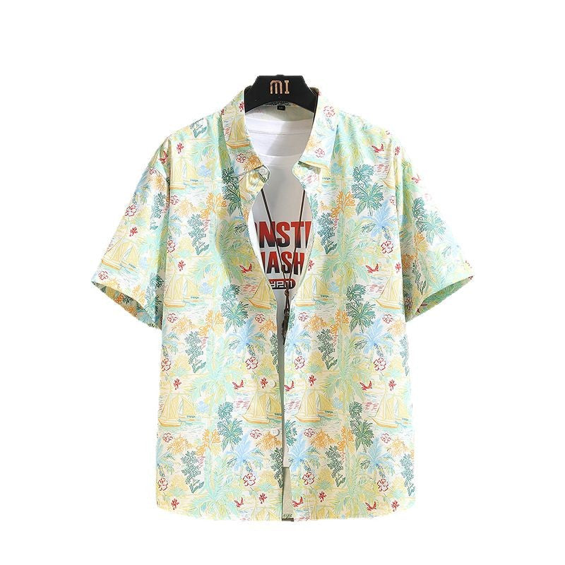 Men's Retro Floral Short-Sleeved Beach Shirt in Loose Fit
