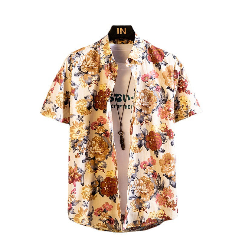 Men's Korean-Style Loose Multicolor Floral Casual Shirt