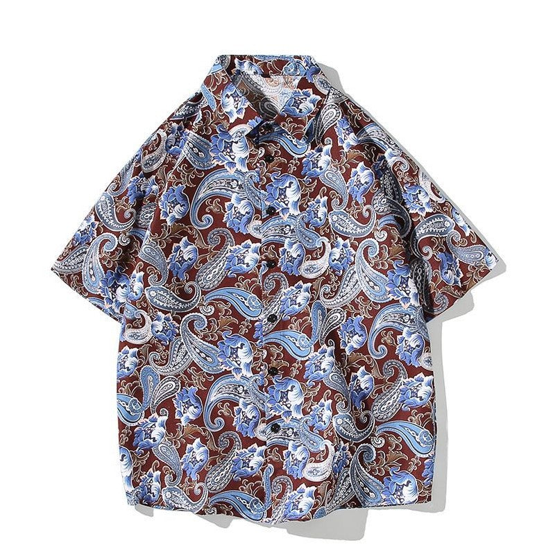 Men’s Hong Kong Style Retro Print Short-Sleeve Urban Shirt