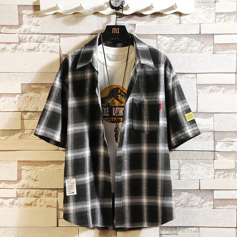 Men's 2026 Hong Kong Style Loose Plaid Short-Sleeved Shirt