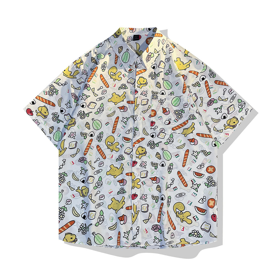 Men’s Summer Ice Silk Graffiti-Print Floral Shirt