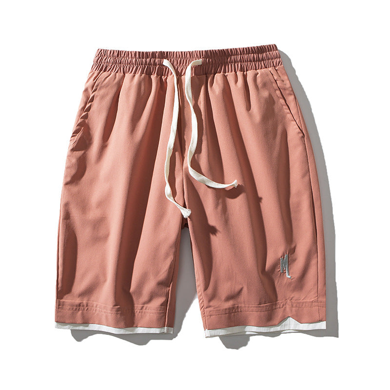 Men's Japanese-Style Embroidered Fake Two-Piece Summer Shorts