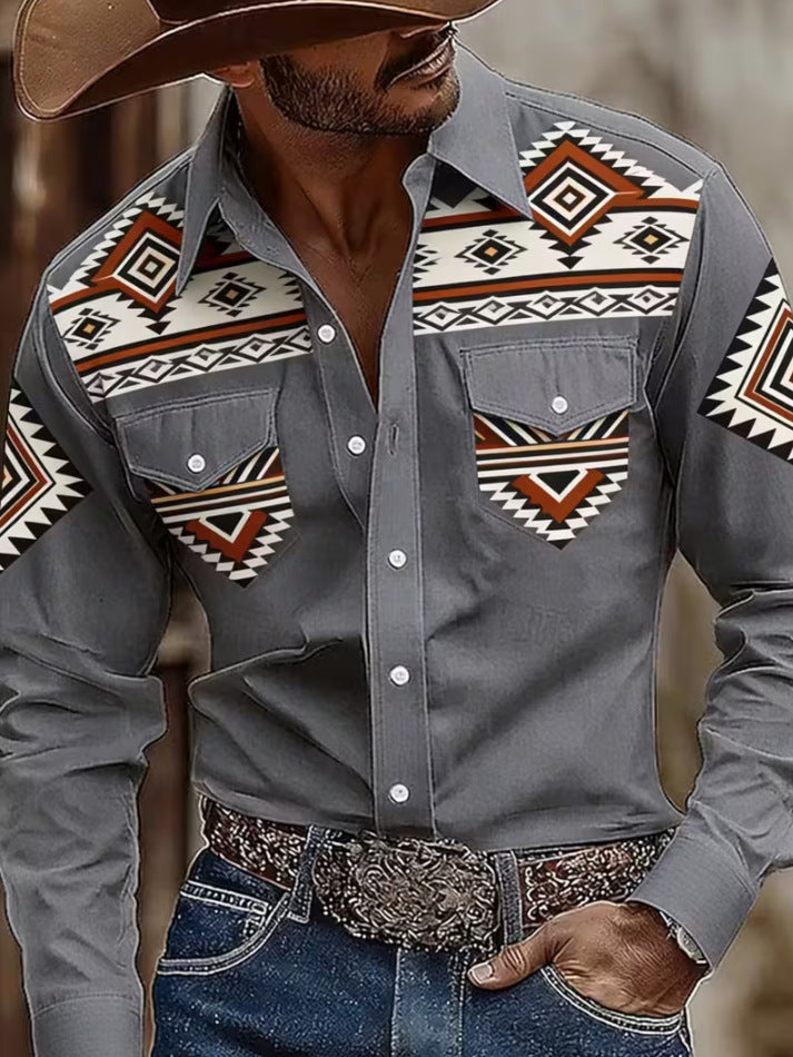 Men's American Retro Snake Pattern 3D Printed Cowboy Shirt