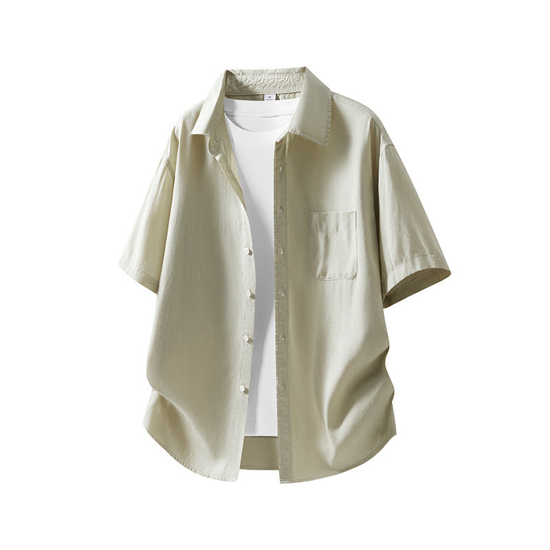 Men's Lyocell and Linen Blend Relaxed Short-Sleeved Shirt