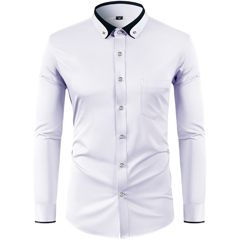 Men's Slim Fit Stretch Shirt with Diamond Button Detail