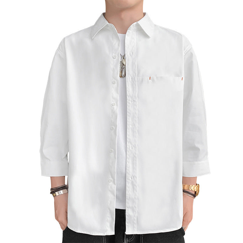 Men's Loose-Fit Three-Quarter Sleeve Cotton Workwear Shirt