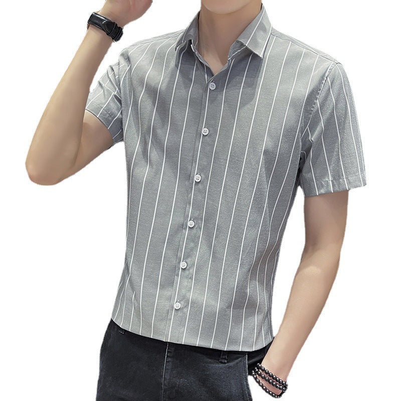 Men’s Slim-Fit Non-Iron Striped Cotton Short-Sleeve Shirt