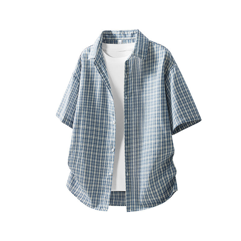 Men's Retro Plaid Cotton Short-Sleeve Relaxed Shirt
