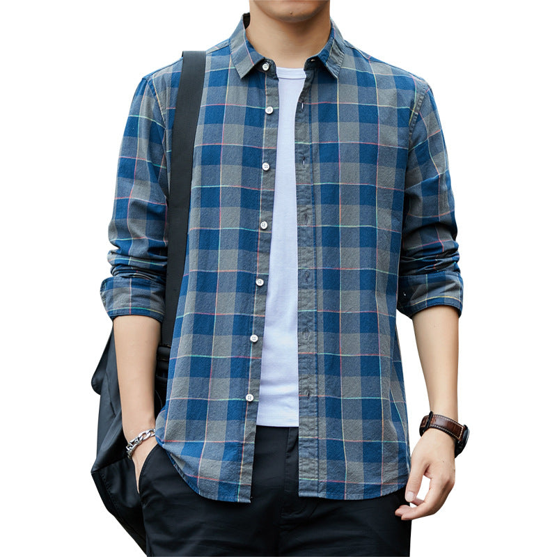 Men's Slim-Fit Non-Iron Plaid Cotton Shirt