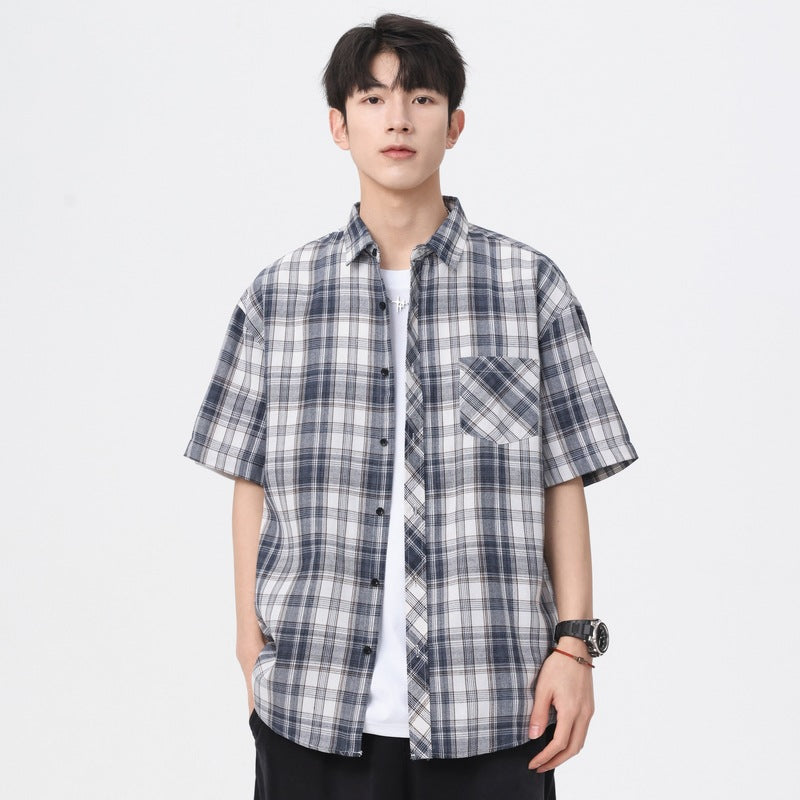 Men's Relaxed Plaid Cotton Short-Sleeve Workwear Shirt